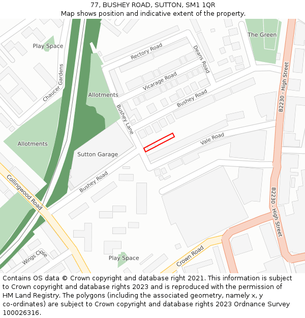 77, BUSHEY ROAD, SUTTON, SM1 1QR: Location map and indicative extent of plot