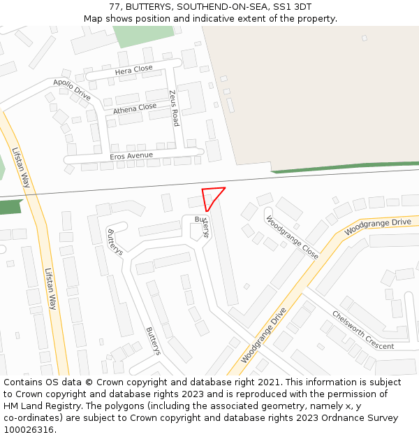 77, BUTTERYS, SOUTHEND-ON-SEA, SS1 3DT: Location map and indicative extent of plot