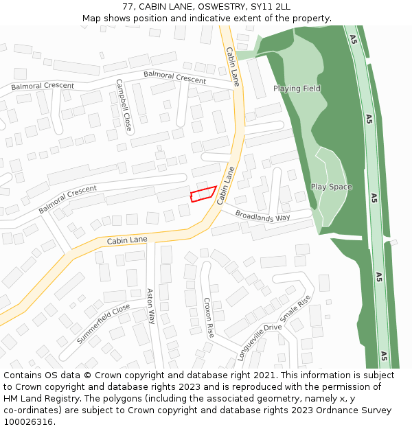 77, CABIN LANE, OSWESTRY, SY11 2LL: Location map and indicative extent of plot