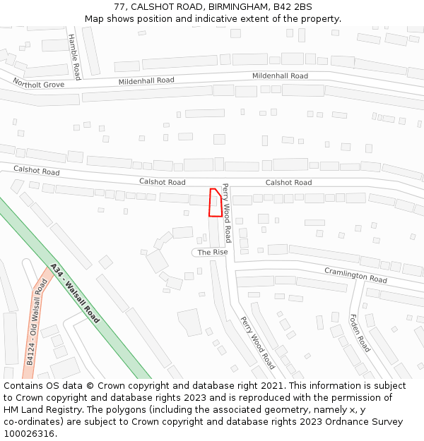 77, CALSHOT ROAD, BIRMINGHAM, B42 2BS: Location map and indicative extent of plot