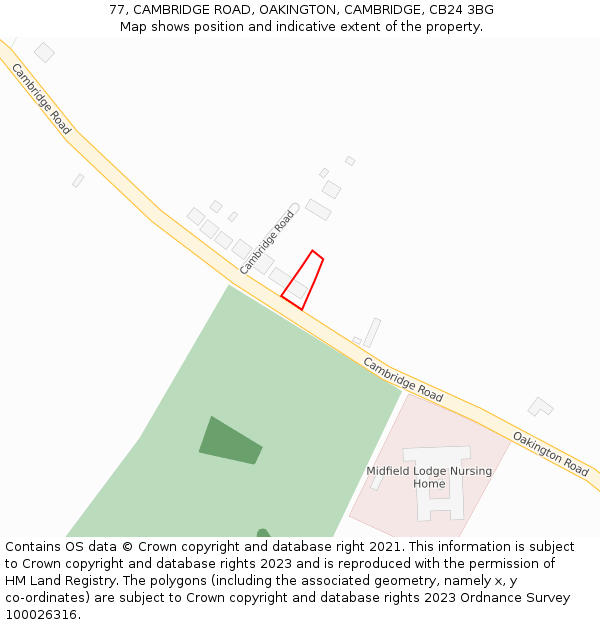 77, CAMBRIDGE ROAD, OAKINGTON, CAMBRIDGE, CB24 3BG: Location map and indicative extent of plot