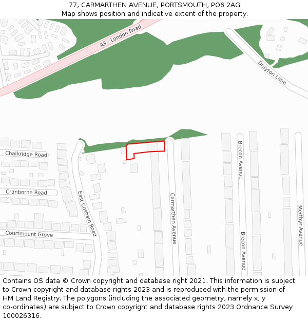 77, CARMARTHEN AVENUE, PORTSMOUTH, PO6 2AG: Location map and indicative extent of plot