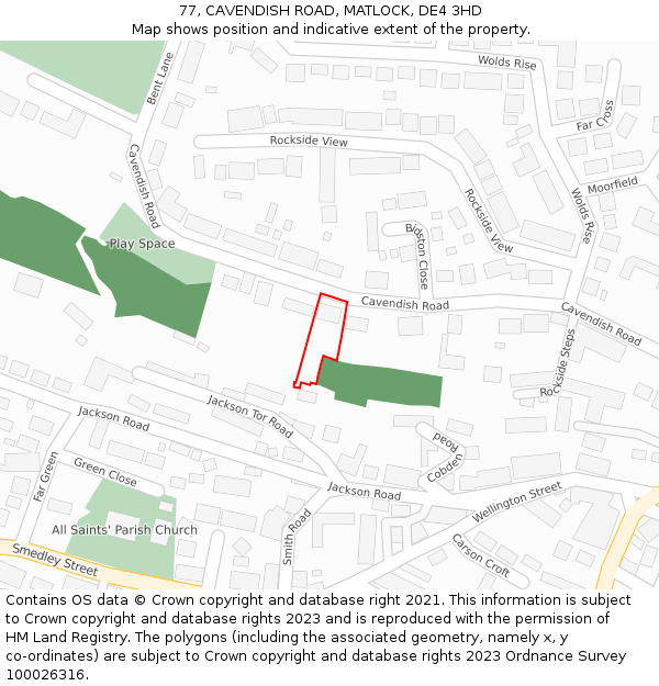 77, CAVENDISH ROAD, MATLOCK, DE4 3HD: Location map and indicative extent of plot