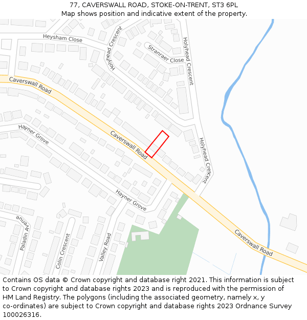 77, CAVERSWALL ROAD, STOKE-ON-TRENT, ST3 6PL: Location map and indicative extent of plot