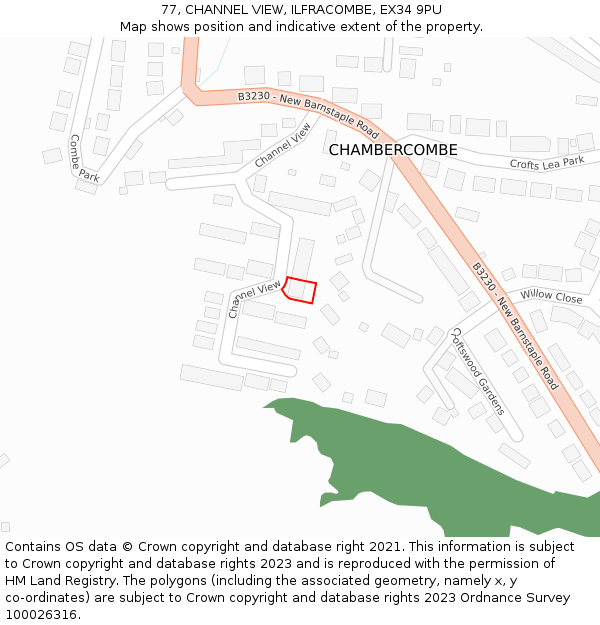 77, CHANNEL VIEW, ILFRACOMBE, EX34 9PU: Location map and indicative extent of plot