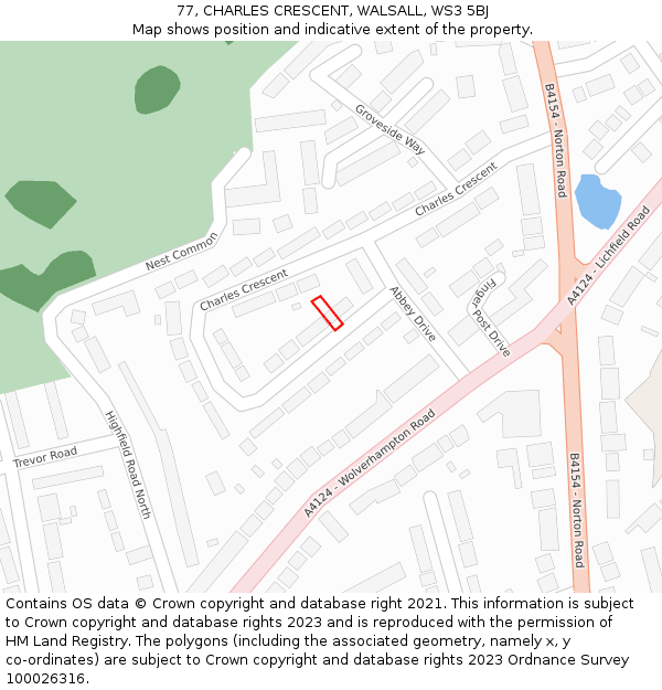 77, CHARLES CRESCENT, WALSALL, WS3 5BJ: Location map and indicative extent of plot