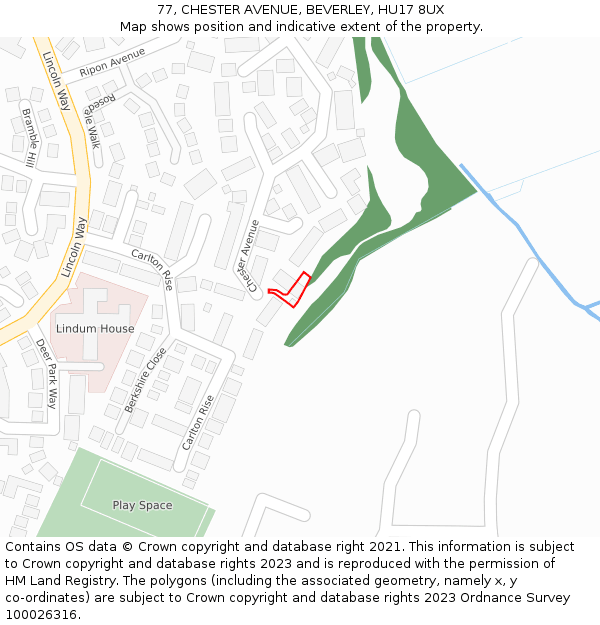 77, CHESTER AVENUE, BEVERLEY, HU17 8UX: Location map and indicative extent of plot