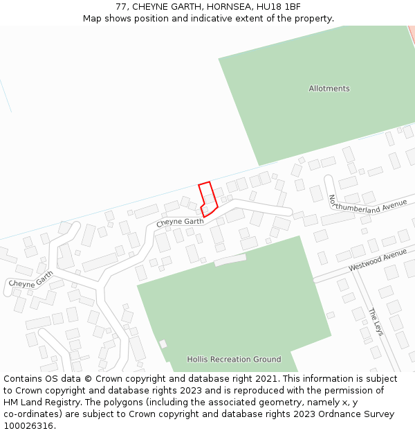 77, CHEYNE GARTH, HORNSEA, HU18 1BF: Location map and indicative extent of plot