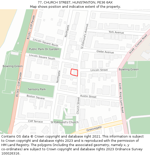 77, CHURCH STREET, HUNSTANTON, PE36 6AX: Location map and indicative extent of plot