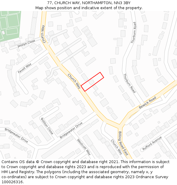 77, CHURCH WAY, NORTHAMPTON, NN3 3BY: Location map and indicative extent of plot