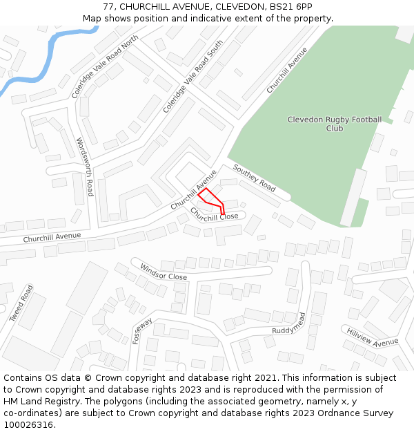 77, CHURCHILL AVENUE, CLEVEDON, BS21 6PP: Location map and indicative extent of plot