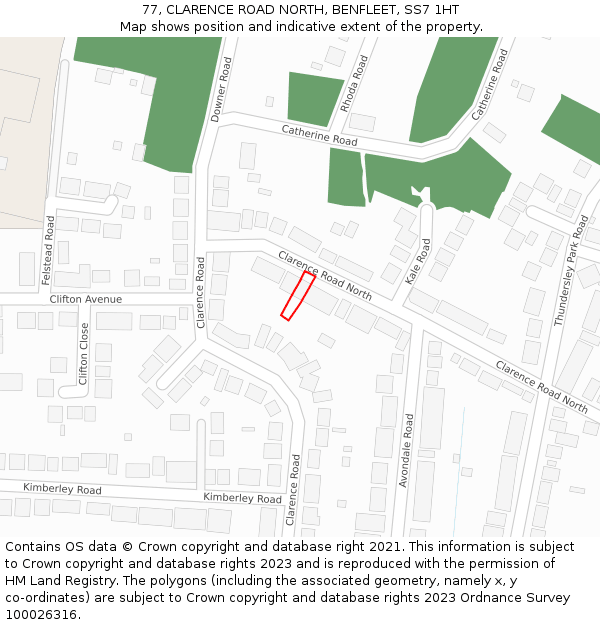 77, CLARENCE ROAD NORTH, BENFLEET, SS7 1HT: Location map and indicative extent of plot