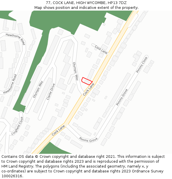 77, COCK LANE, HIGH WYCOMBE, HP13 7DZ: Location map and indicative extent of plot