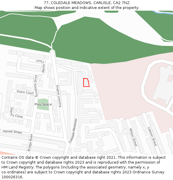 77, COLEDALE MEADOWS, CARLISLE, CA2 7NZ: Location map and indicative extent of plot