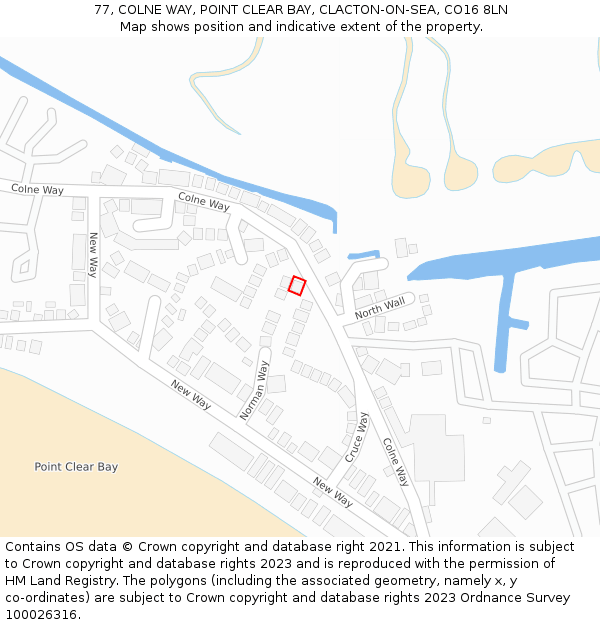 77, COLNE WAY, POINT CLEAR BAY, CLACTON-ON-SEA, CO16 8LN: Location map and indicative extent of plot