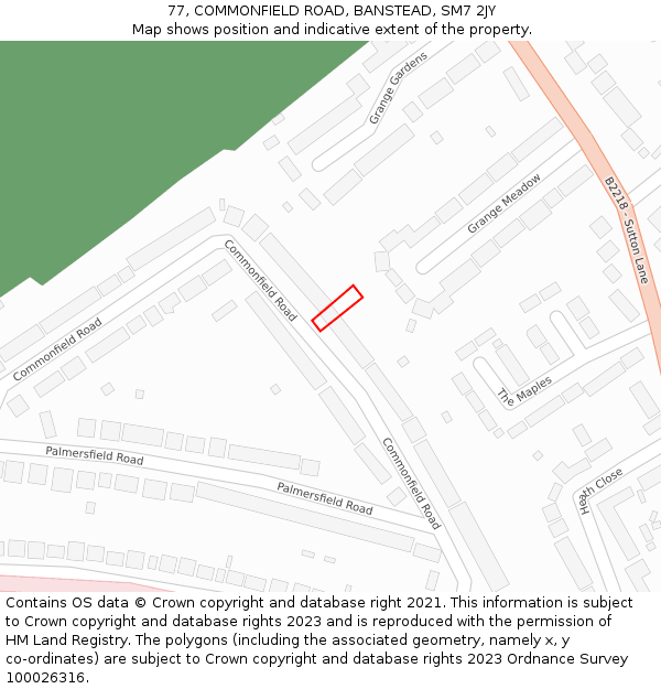 77, COMMONFIELD ROAD, BANSTEAD, SM7 2JY: Location map and indicative extent of plot