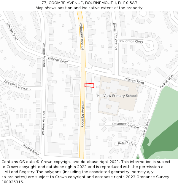 77, COOMBE AVENUE, BOURNEMOUTH, BH10 5AB: Location map and indicative extent of plot
