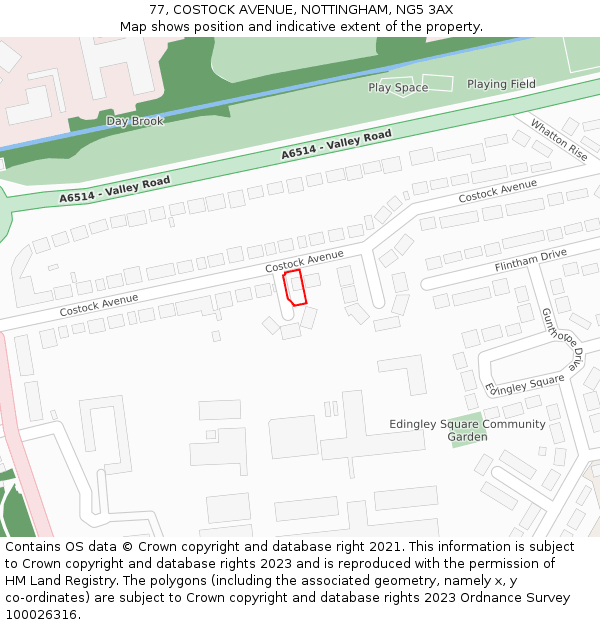 77, COSTOCK AVENUE, NOTTINGHAM, NG5 3AX: Location map and indicative extent of plot