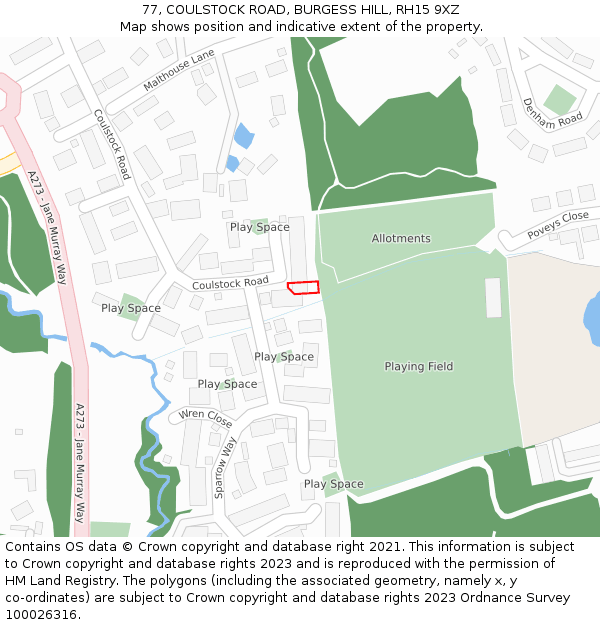 77, COULSTOCK ROAD, BURGESS HILL, RH15 9XZ: Location map and indicative extent of plot