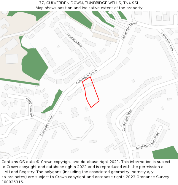 77, CULVERDEN DOWN, TUNBRIDGE WELLS, TN4 9SL: Location map and indicative extent of plot