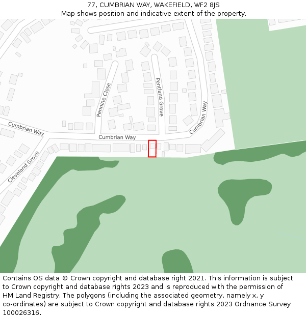 77, CUMBRIAN WAY, WAKEFIELD, WF2 8JS: Location map and indicative extent of plot