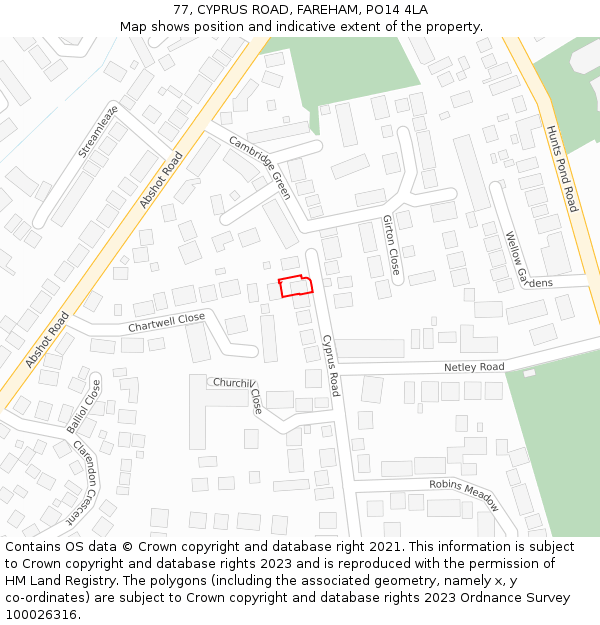 77, CYPRUS ROAD, FAREHAM, PO14 4LA: Location map and indicative extent of plot
