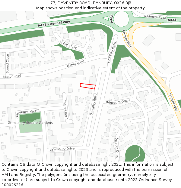 77, DAVENTRY ROAD, BANBURY, OX16 3JR: Location map and indicative extent of plot