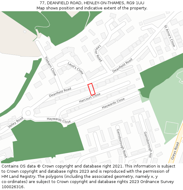 77, DEANFIELD ROAD, HENLEY-ON-THAMES, RG9 1UU: Location map and indicative extent of plot