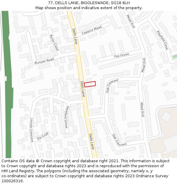 77, DELLS LANE, BIGGLESWADE, SG18 8LH: Location map and indicative extent of plot