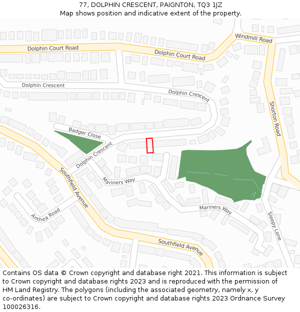 77, DOLPHIN CRESCENT, PAIGNTON, TQ3 1JZ: Location map and indicative extent of plot