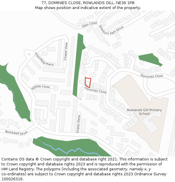 77, DOMINIES CLOSE, ROWLANDS GILL, NE39 1PB: Location map and indicative extent of plot