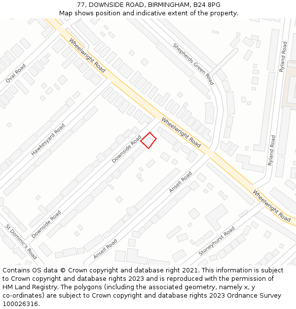 77, DOWNSIDE ROAD, BIRMINGHAM, B24 8PG: Location map and indicative extent of plot