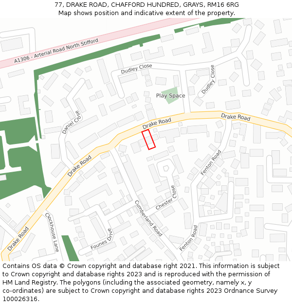 77, DRAKE ROAD, CHAFFORD HUNDRED, GRAYS, RM16 6RG: Location map and indicative extent of plot