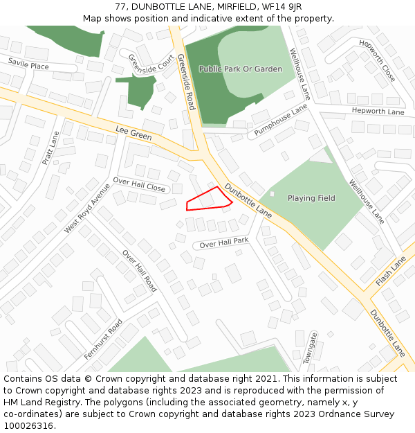 77, DUNBOTTLE LANE, MIRFIELD, WF14 9JR: Location map and indicative extent of plot