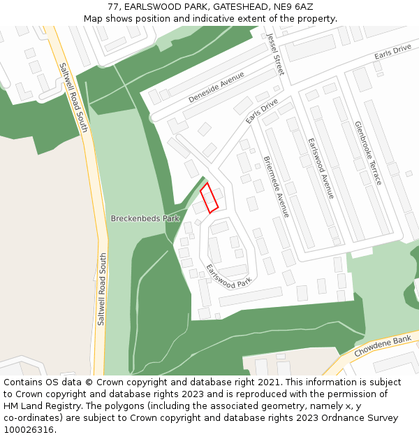 77, EARLSWOOD PARK, GATESHEAD, NE9 6AZ: Location map and indicative extent of plot