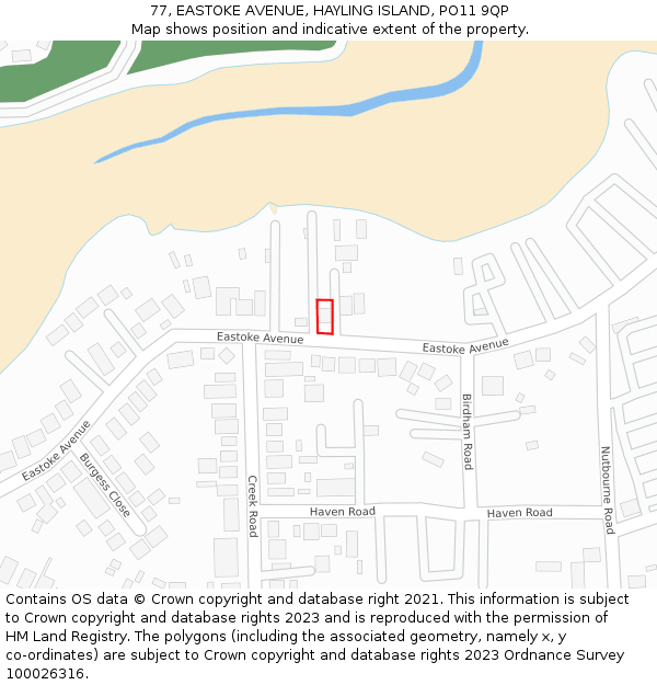 77, EASTOKE AVENUE, HAYLING ISLAND, PO11 9QP: Location map and indicative extent of plot