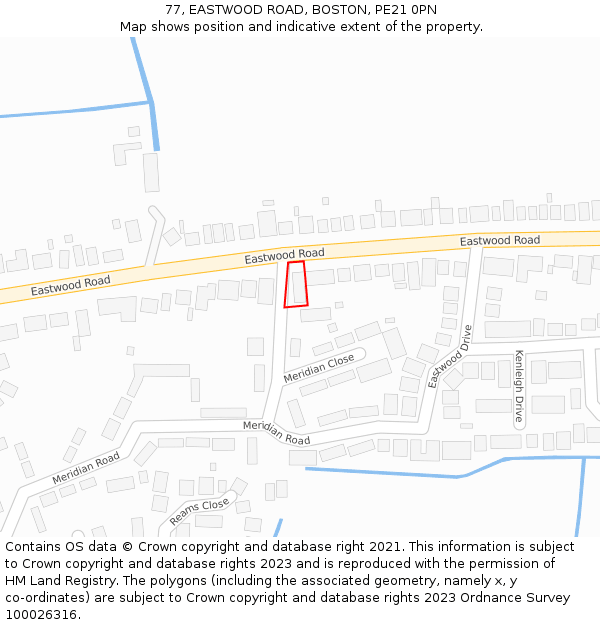 77, EASTWOOD ROAD, BOSTON, PE21 0PN: Location map and indicative extent of plot