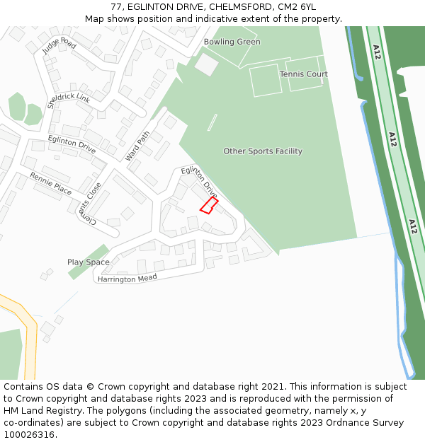 77, EGLINTON DRIVE, CHELMSFORD, CM2 6YL: Location map and indicative extent of plot