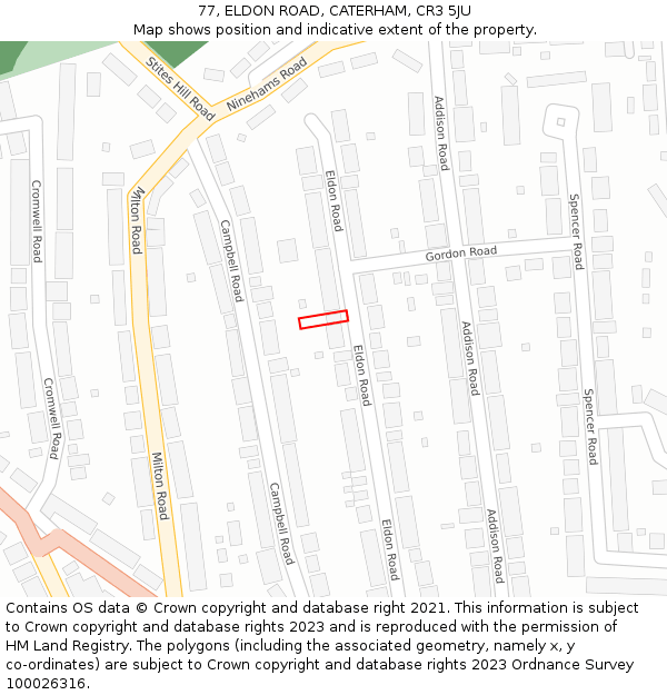 77, ELDON ROAD, CATERHAM, CR3 5JU: Location map and indicative extent of plot
