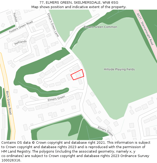77, ELMERS GREEN, SKELMERSDALE, WN8 6SG: Location map and indicative extent of plot