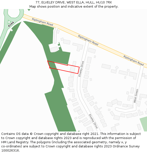 77, ELVELEY DRIVE, WEST ELLA, HULL, HU10 7RX: Location map and indicative extent of plot