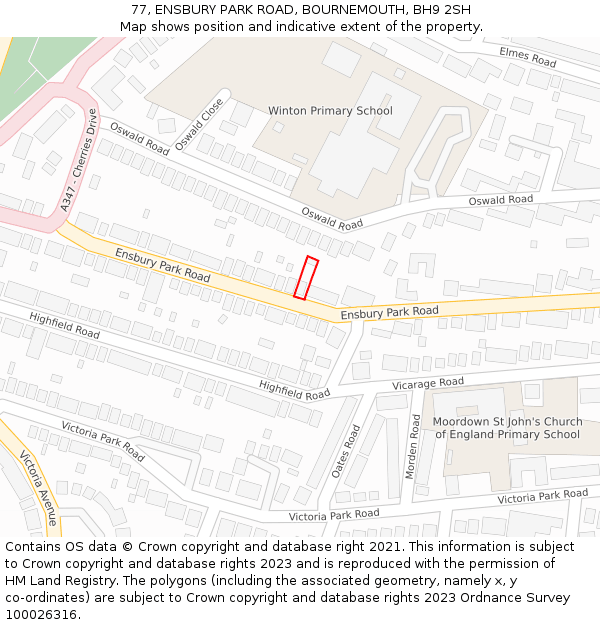 77, ENSBURY PARK ROAD, BOURNEMOUTH, BH9 2SH: Location map and indicative extent of plot