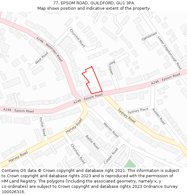 77, EPSOM ROAD, GUILDFORD, GU1 3PA: Location map and indicative extent of plot