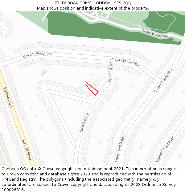 77, FAIROAK DRIVE, LONDON, SE9 2QQ: Location map and indicative extent of plot