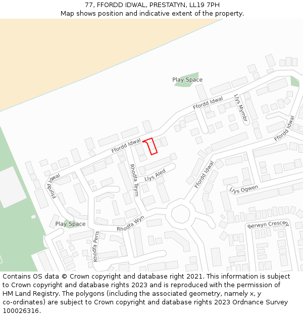 77, FFORDD IDWAL, PRESTATYN, LL19 7PH: Location map and indicative extent of plot