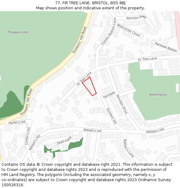 77, FIR TREE LANE, BRISTOL, BS5 8BJ: Location map and indicative extent of plot