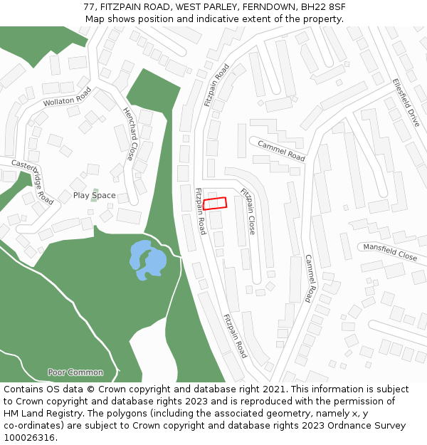 77, FITZPAIN ROAD, WEST PARLEY, FERNDOWN, BH22 8SF: Location map and indicative extent of plot