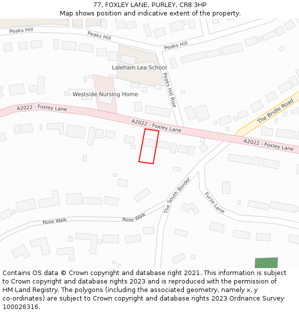 77, FOXLEY LANE, PURLEY, CR8 3HP: Location map and indicative extent of plot