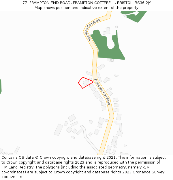 77, FRAMPTON END ROAD, FRAMPTON COTTERELL, BRISTOL, BS36 2JY: Location map and indicative extent of plot