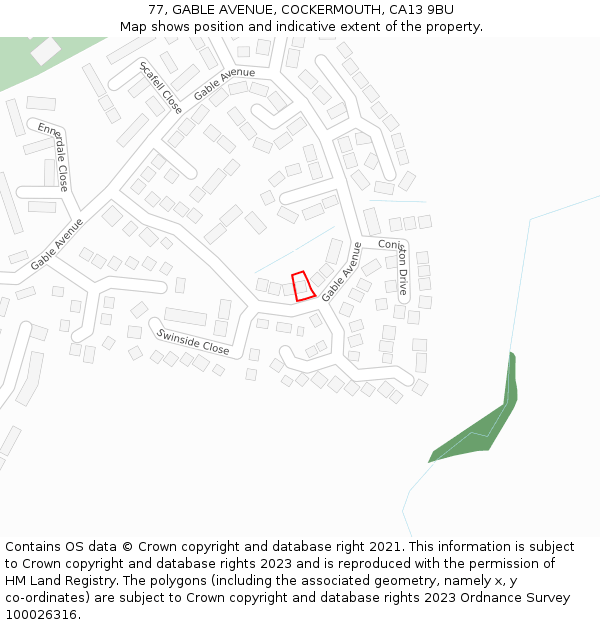 77, GABLE AVENUE, COCKERMOUTH, CA13 9BU: Location map and indicative extent of plot